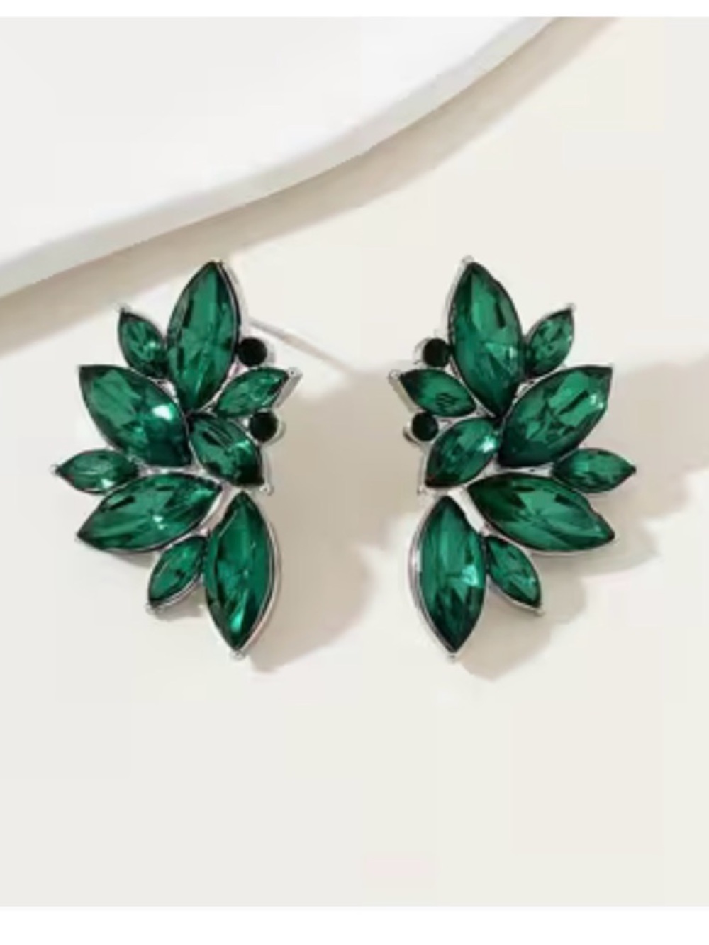 Emerald Crystal Leaf Cluster Stud Earrings - Green
